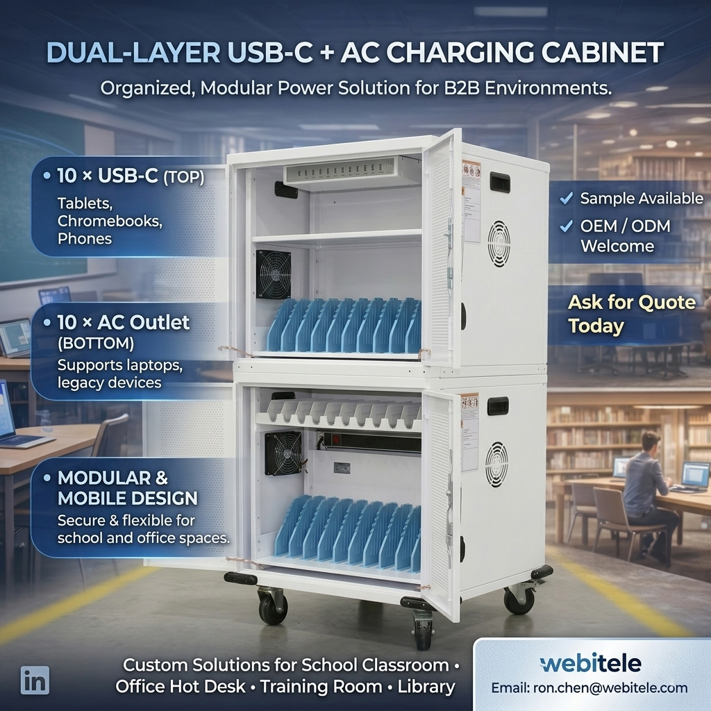 Gabinete de carregamento da s&eacute;rie b&aacute;sica Webit de 20 portas – solu&ccedil;&atilde;o de carregamento AC e USB-C segura