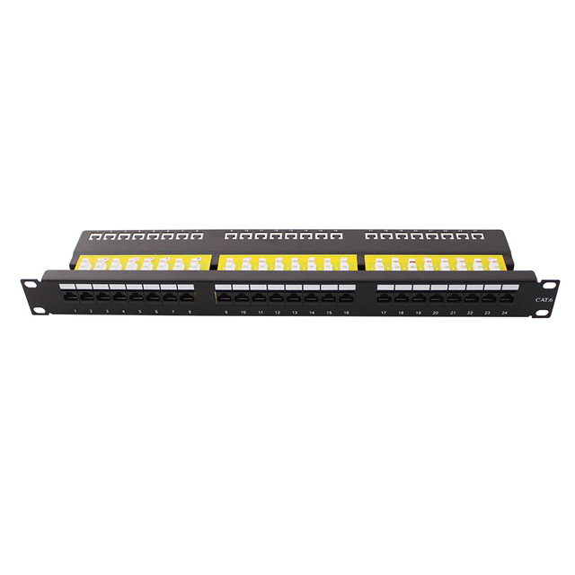1U 24 পোর্ট cat6 110 IDC UTP 90 ডিগ্রি প্যাচ প্যানেল